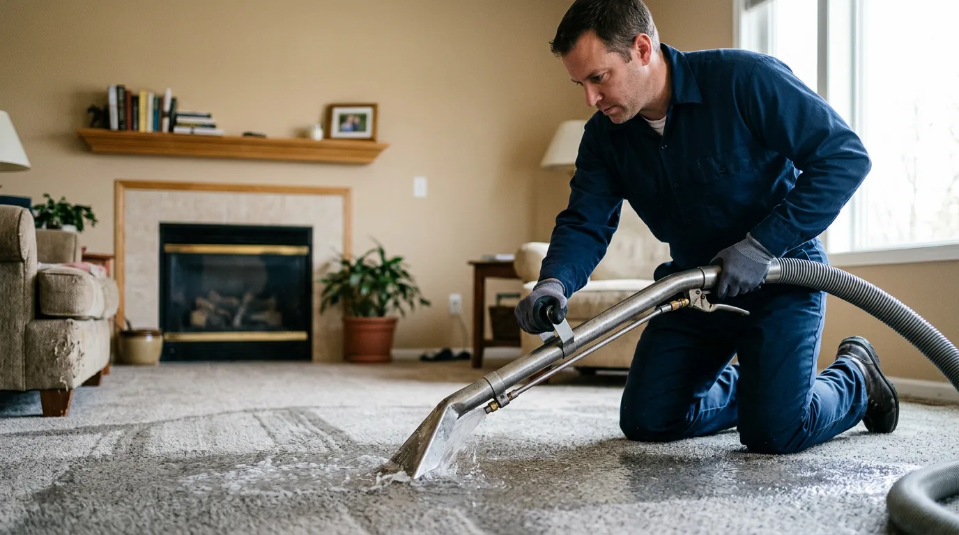 Water damage restoration technician working near San Simeon, CA